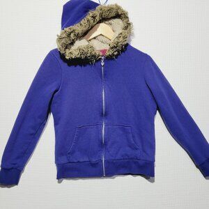 Rue 21 Large Fuzzy Hoodie Jacket Cotton Polyester Blue Lined Flannel